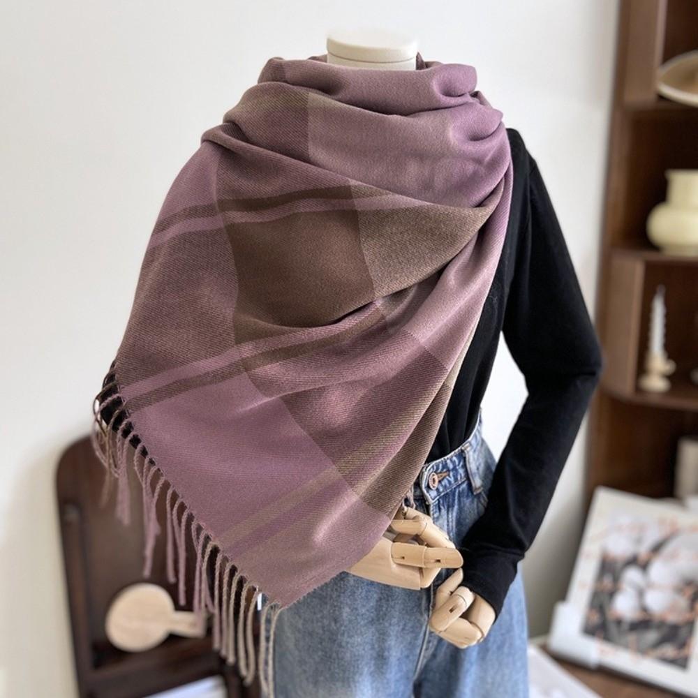 Thick Imitation Cashmere Shawl Keep Warm Shawl Wrap Simple Plaid Scarf  Girl