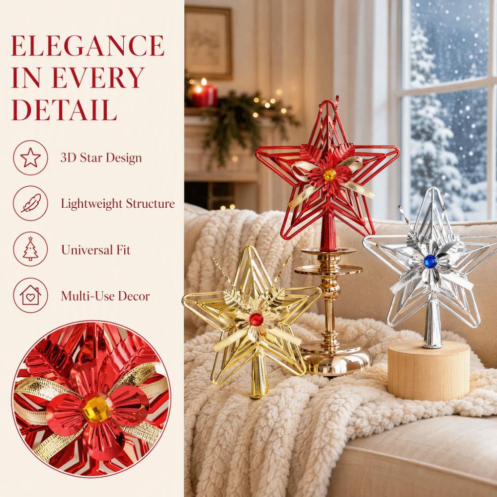 Plastic Star Topper 3D Design Star Ornament Christmas Tree Top Decor  Holiday Party