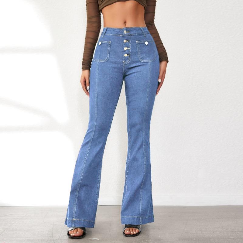 

Весенние новые джинсы с высокой талией, женские приталенные брюки с отделкой XXL светло-синий