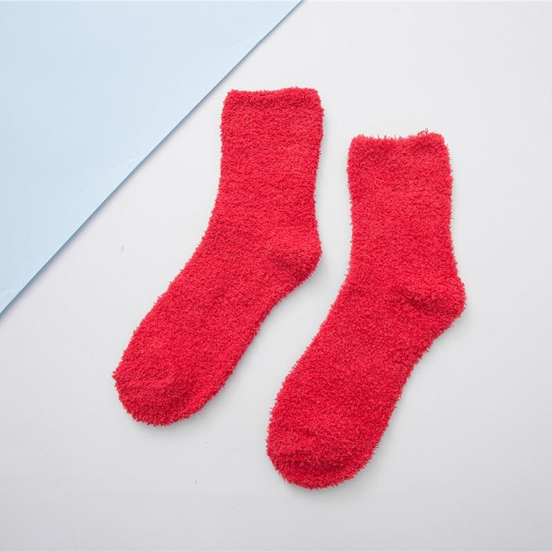 Winter Candy Farbe Korallen samt Frauen Warme Socken Plüsch Weibliche Verdickt Boden Schlafen Socke