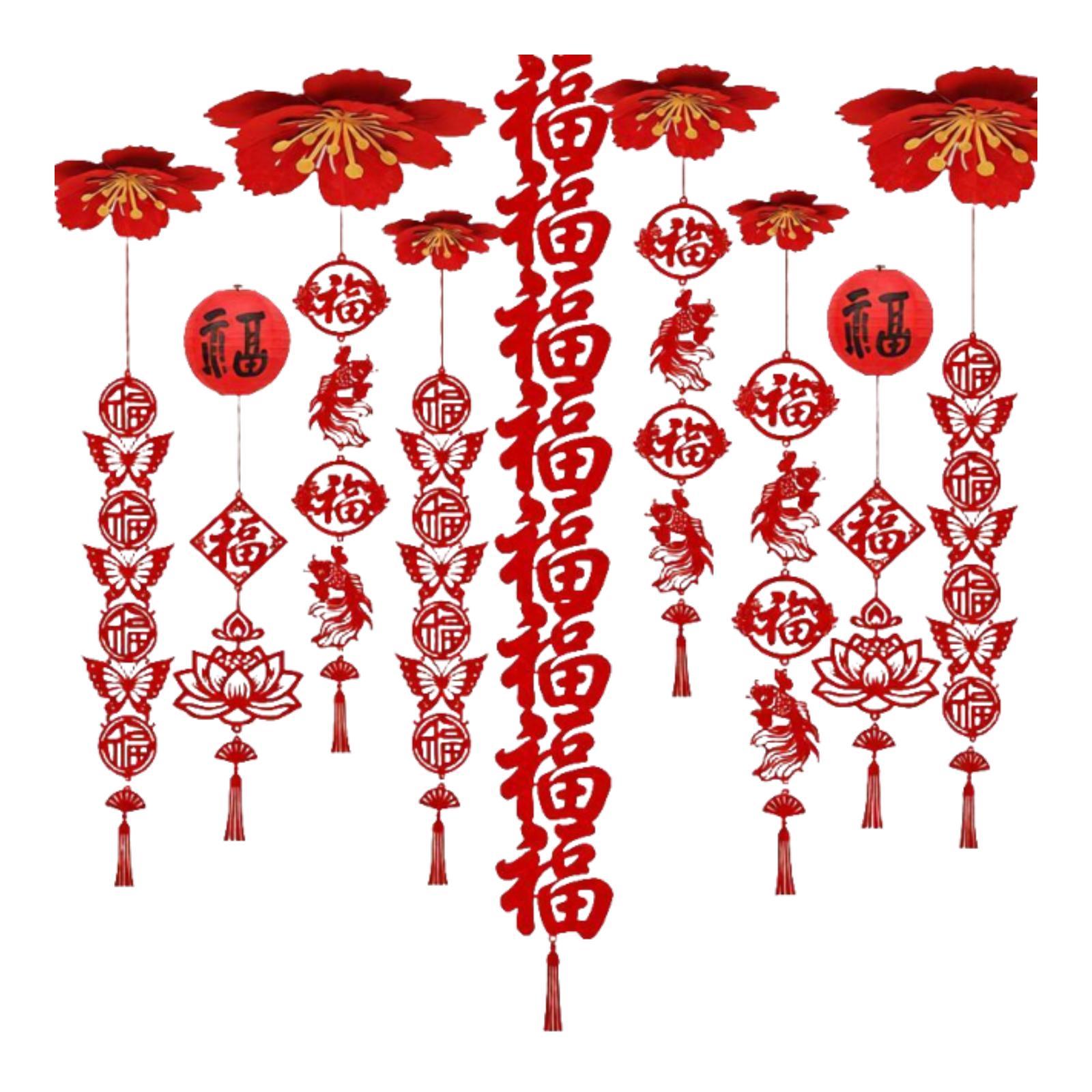 

Festive Felt Ceiling Decoration Chinese New Year Hanging Fu Ornament Red Tassel Lucky Horse for Event and Room Decor