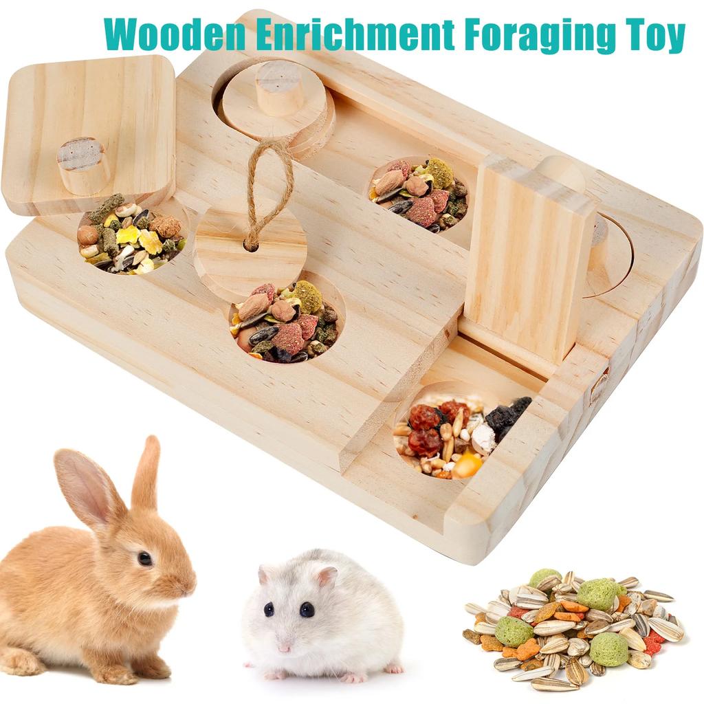 Wooden Enrichment Foraging Toy 6 In 1 Pet Hamsters Foraging Feeder Toy Puzzle Game Feeding Toys for Bunny Hamster Chinchilla Pet
