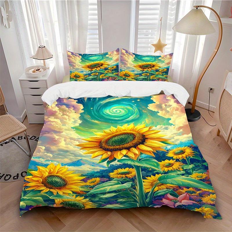 

3pcs Sunflower Fantasy Soft Comfortable Bedding set, For Bedroom, Guest Room And Dorm, All - Season Use, High-Definition Printing112 135x200cm