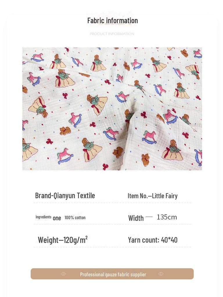 Double-Layer Printed Cotton Crepe Nightgown with Wrinkled Fabric