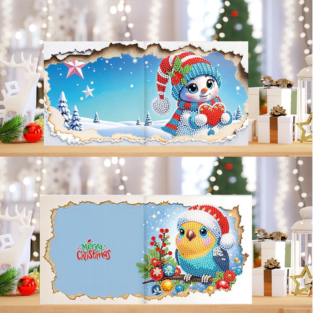 12PCS DIY Diamond Painting Greeting Card Set Xmas Designs Rhinestone Diamond Art Mosaic Postcards for Festivals and Celebrations