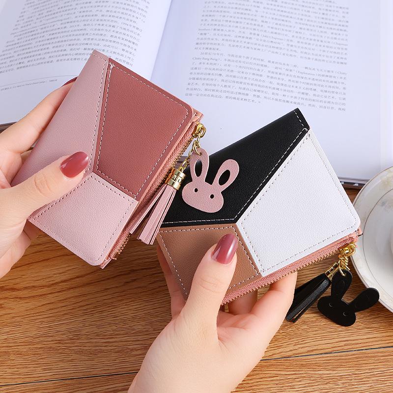 New Women's Patchwork Tassel Bifold Zipper Wallet - Korean Style Fashion