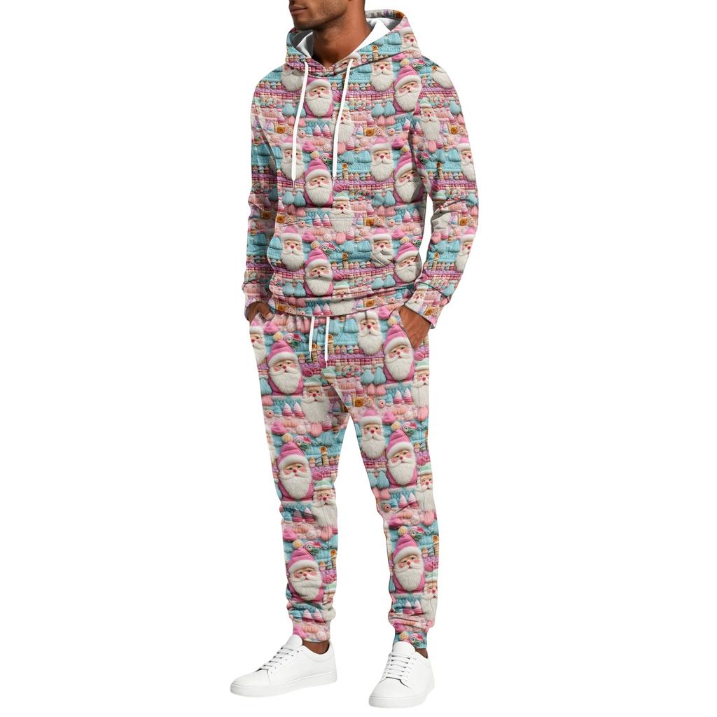 Men's Christmas Print Hoodie and Straight Leg Sweatpants 2 Piece Casual Outfit