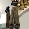 Straight Leg Leopard Print Jeans Baggy High Waist Pants Korean Cowboy Pants  Lady