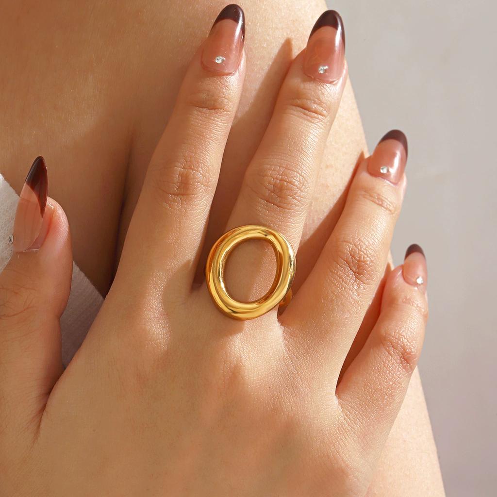 Stainless Steel Exaggerated Geometric Hollow Rings For Women Vintage Punk Gold Color Chunky Open Finger Ring Fashion
