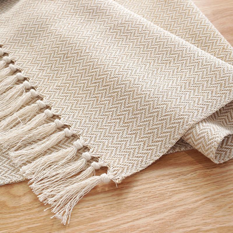 Simple Table Runner Solid Color Handmade Tassled Cotton Linen Table Runner Household Tea Table Flag