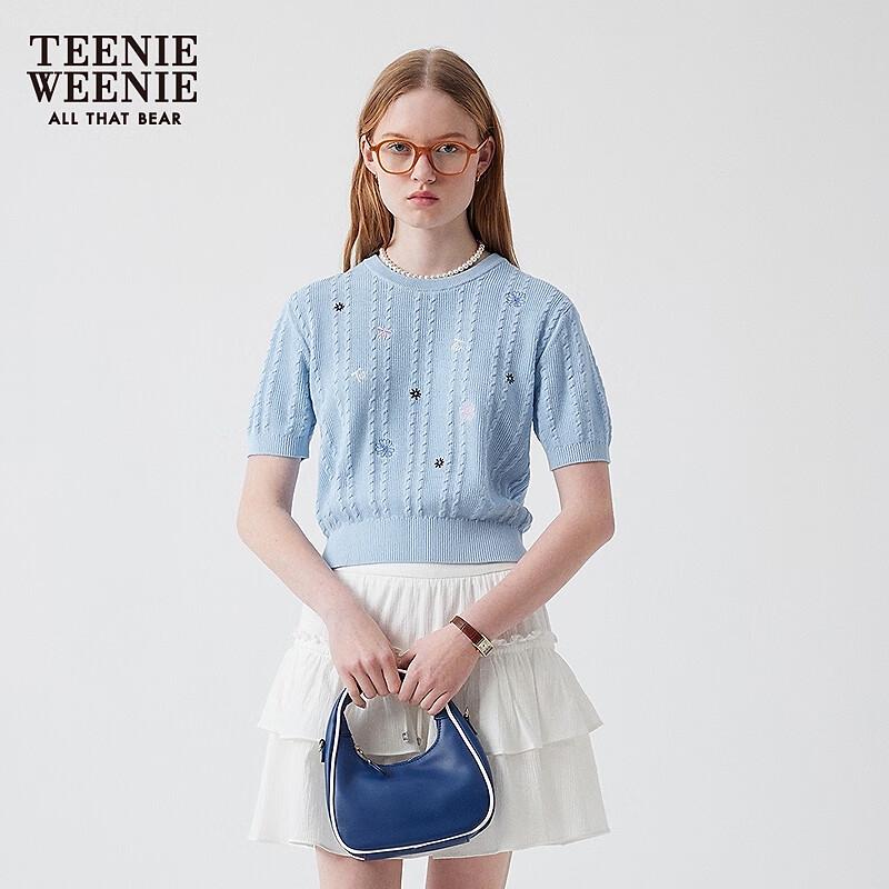 Teenie Weenie Bear Women's 2025 Summer Embroidered Short Sleeve Knit Top