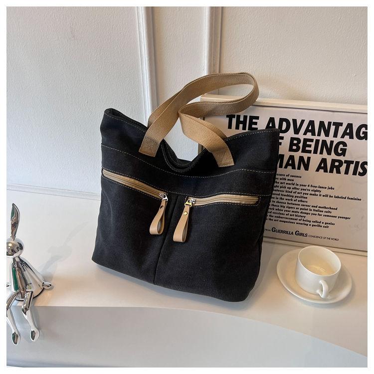 College students take classes, canvas bags, women's new trendy summer casual simple shoulder bags, large-capacity tote bags