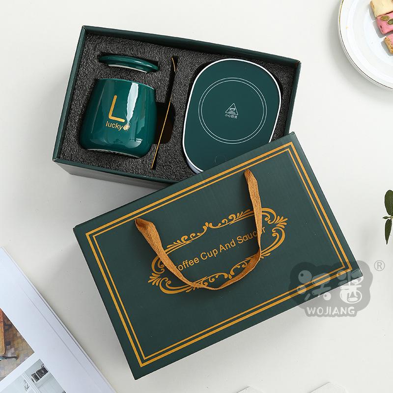 Termostatická sada hrnků, Keramická, Teplota 55℃, Dárková termoska, Dárková krabička, s Dekorací písmen pro obdarování