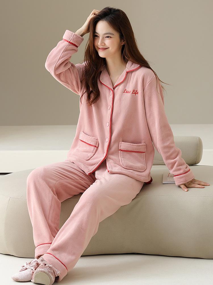 Anti-static Coral Fleece Women's Thick Winter Flannel Cardigan and Men's Autumn/Winter Homewear