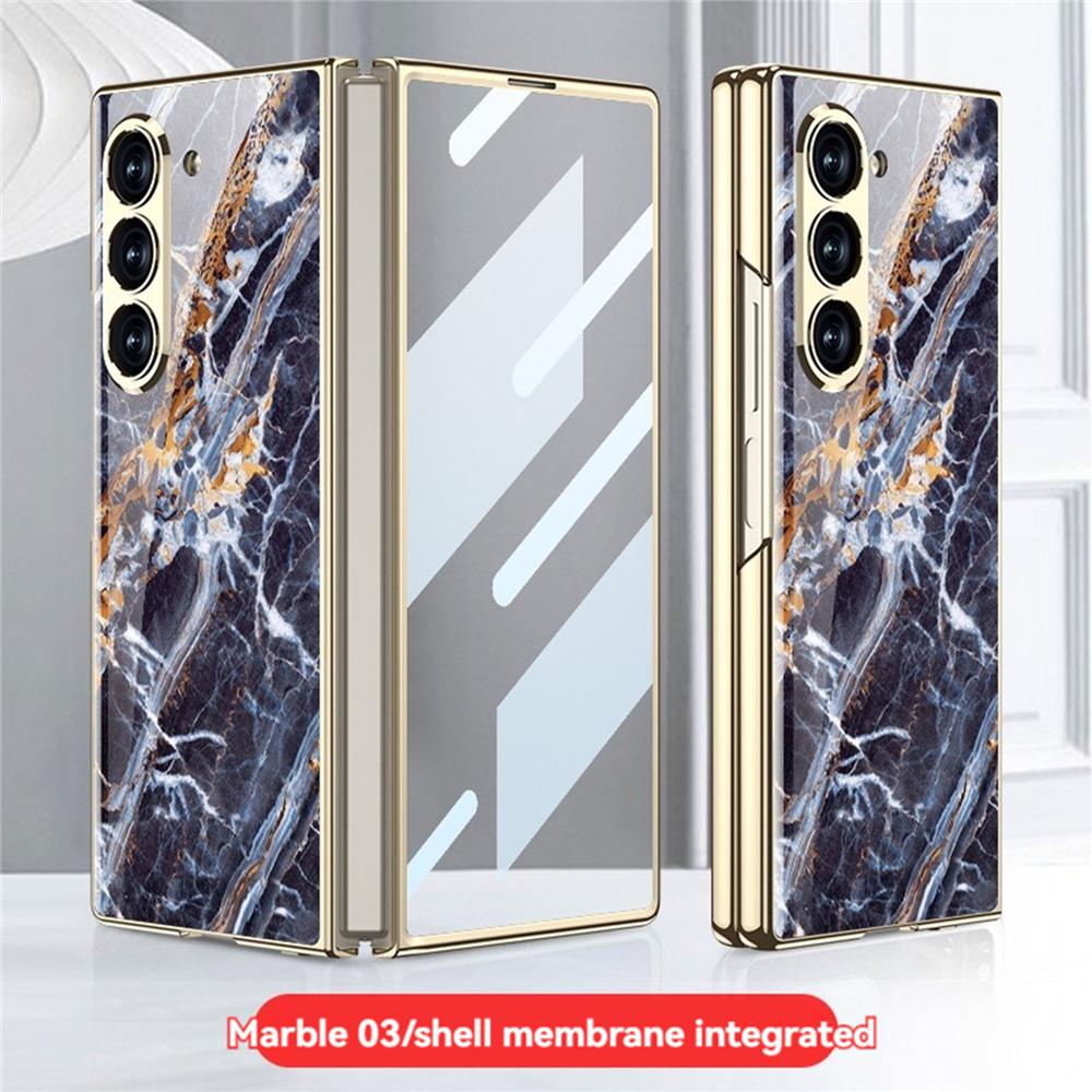 Husă Protectoare Pliabilă cu Model de Marmură, Rezistentă la Praf, Capac Spate + Protector de Ecran pentru Accesorii Samsung Galaxy Z Fold 6