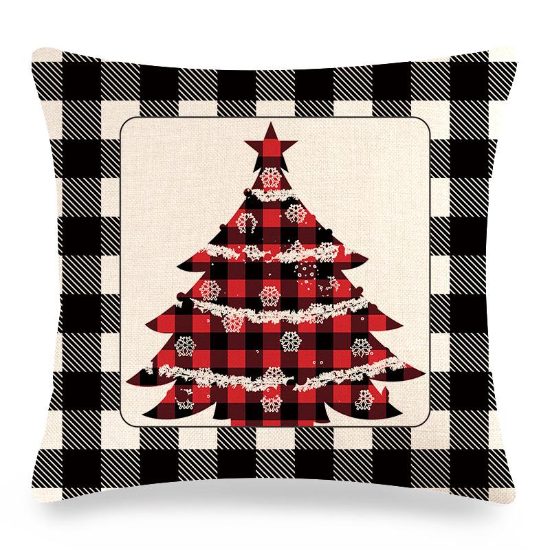Christmas checkered pine theme Digital printing short plush pillow covers for car sofa office cushion cover home goods 60x60cm