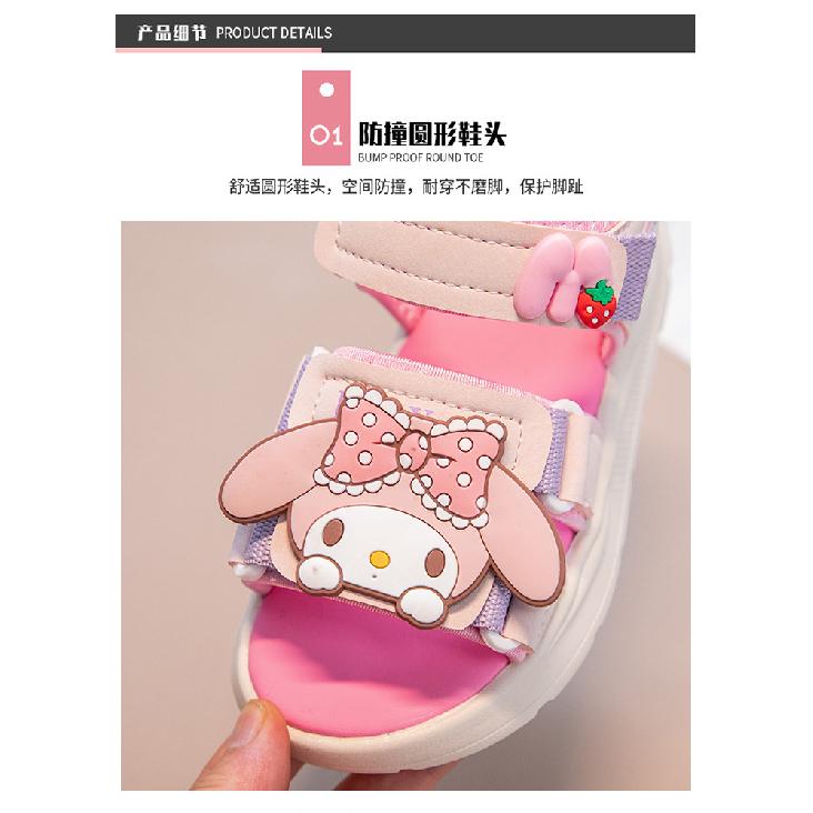 Girls' My Melody Summer New Open-Toe Non-Slip Beach Shoes for Older Children with Velcro Fashionable Versatile Sandals