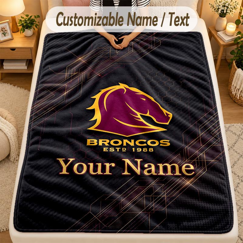 Flannel BlanketBrisbane Broncos Custom Name Text Personalized Soft Warm Throw Blanket Home Decor Gift