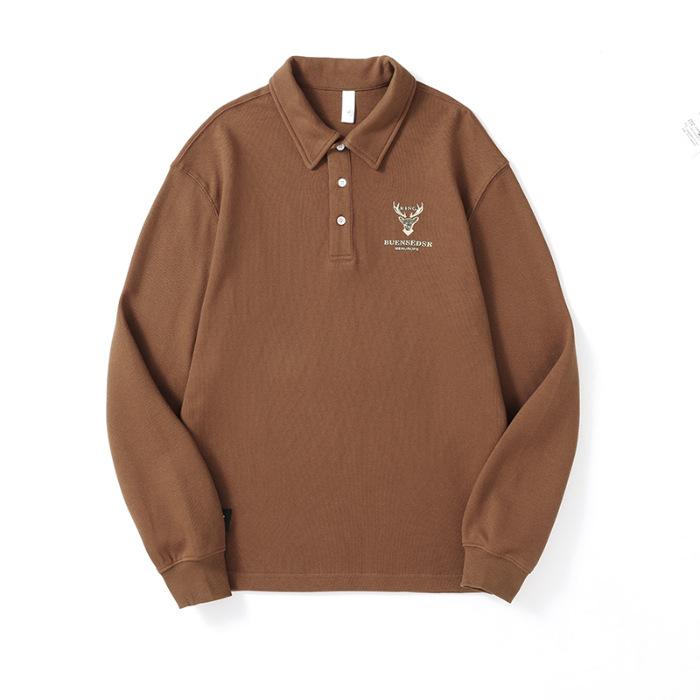 

Осенне-зимняя американская ретро-тяжелая рубашка-поло, свитер, мужская свободная футболка большого размера с длинными рукавами, верхняя одежда, модный бренд M