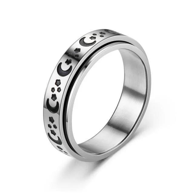 Trendy Punk Anxiety Ring for Women And Men with Moon Design Stainless Steel Anti-Stress Fidget Ring Fashionable Rotating