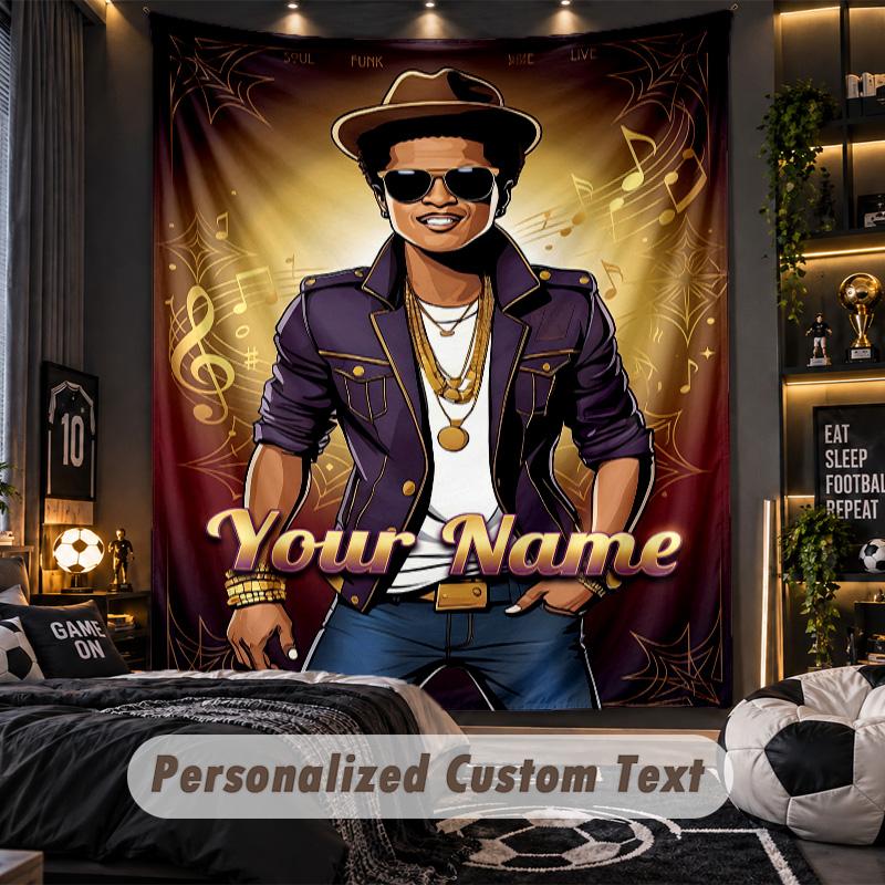 Personalized Wall Tapestry,Bruno Mars Custom Printed Name, Fabric Wall Art For Indoor Room Backdrop