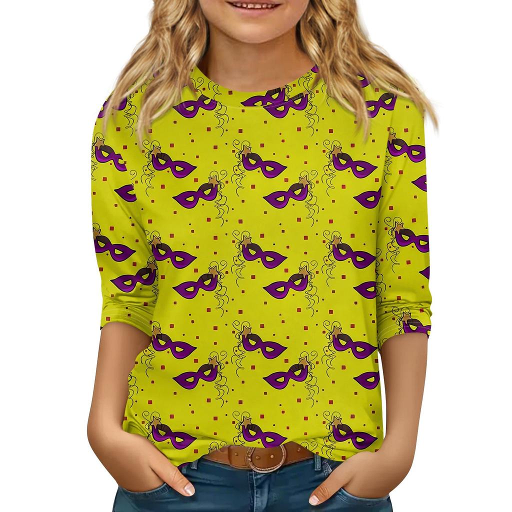 Kinder 3/4 Ärmel Tops Casual Karneval Print T Shirt Rundhals Pullover Bluse