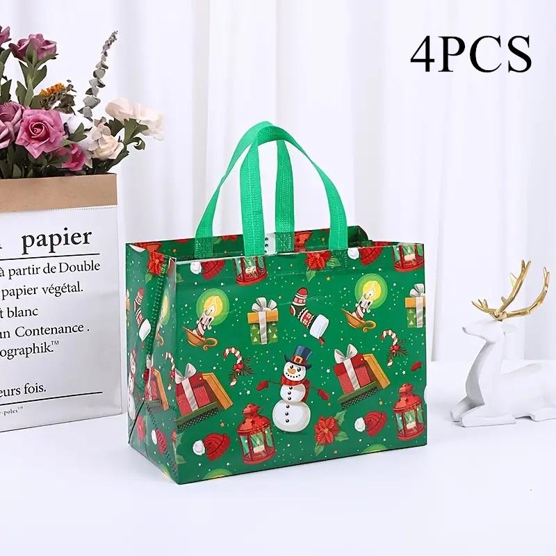 1/4/5PCS Christmas Handbag Thickened Non-woven Fabric Printed Cute Cartoon Santa Claus Snowman Sturdy Waterproof Packaging Bag
