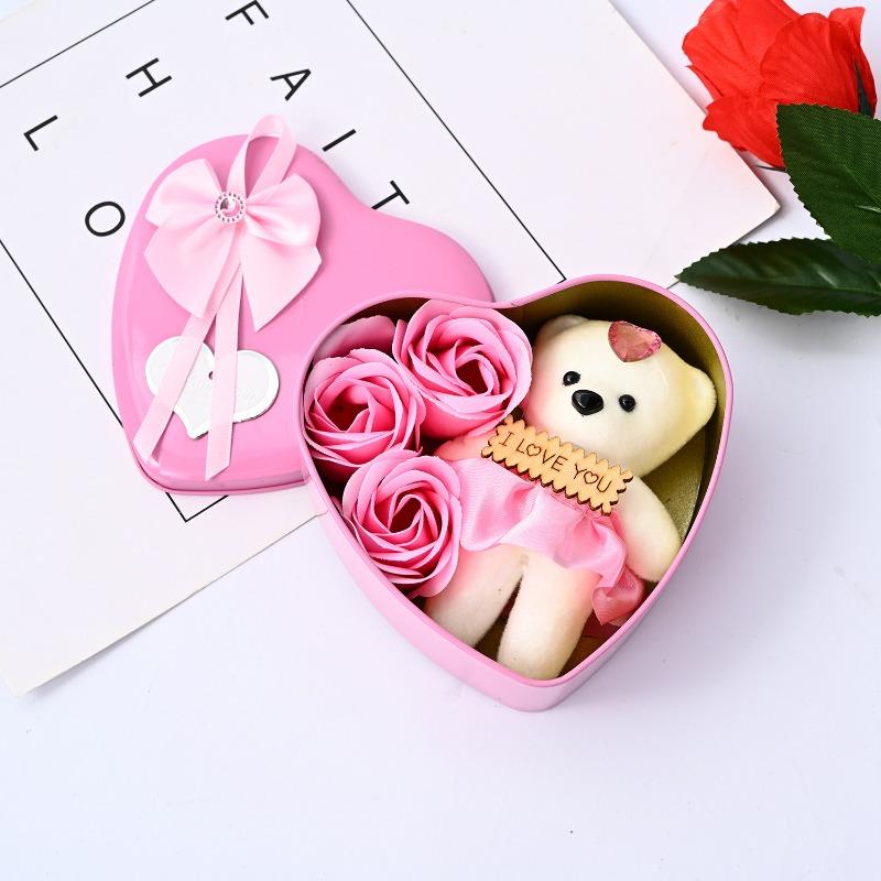 Valentine's Day Bear Soap Rose Gift Box Heart shaped Love Box Bear Bouquet Proposal Wedding Mother's Day Birthday Party Gift