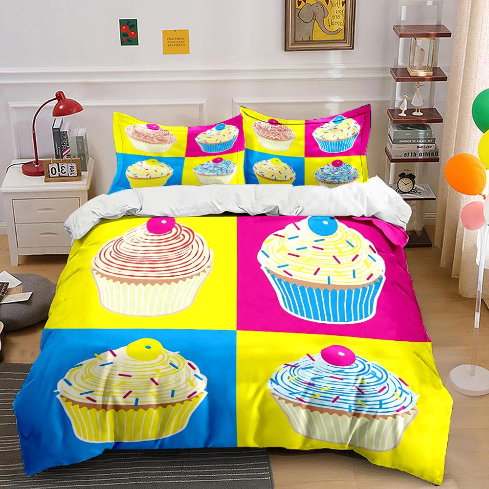 Colorful Pop Art Cupcake Print Bedding Duvet Cover Set Duvet Cover Pillowcases (1*Duvet Cover 2*Pillowcases, without duvet insert)