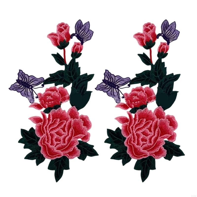 2 Pcs Beautiful Flower Iron On Patches Sewing Patches Floral Embroidered Patches