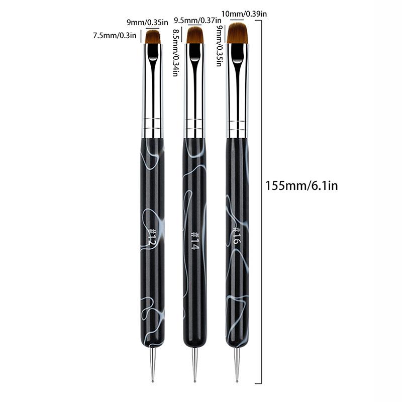 3Pcs 2 In1 Dual End Nail Art Brush Dotting Pen Manicure Tool For Gel Acrylic Nail Art Painting Dotting Tools Extension Gel Brush