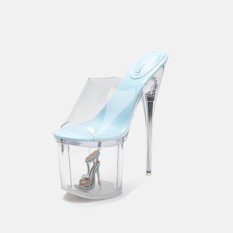 

Crystal super high heels hate sky high catwalk shoes small transparent crystal pole dance large size women s shoes 43