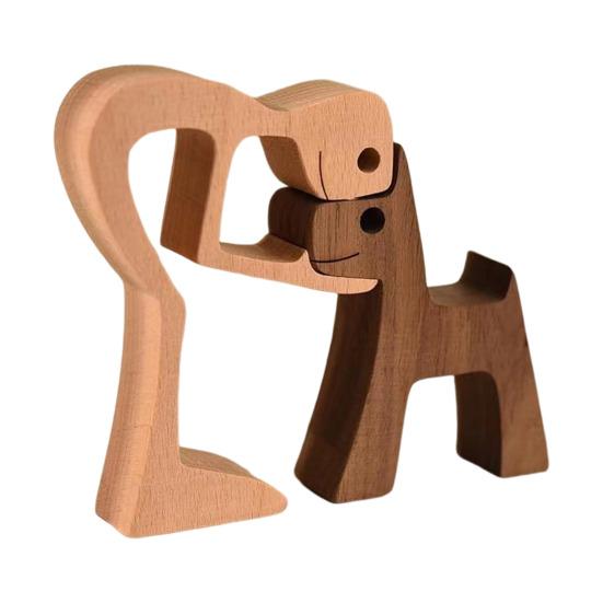 Dog Wooden Sculpture Pet Memorial Gift Dog And Man Woman Statue Home Decor Puppy