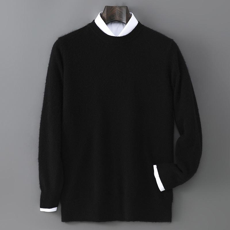 Men’s Round Neck Wool Sweater - Fall/Winter Casual Warm Pullover 3XL (185-200 jin)