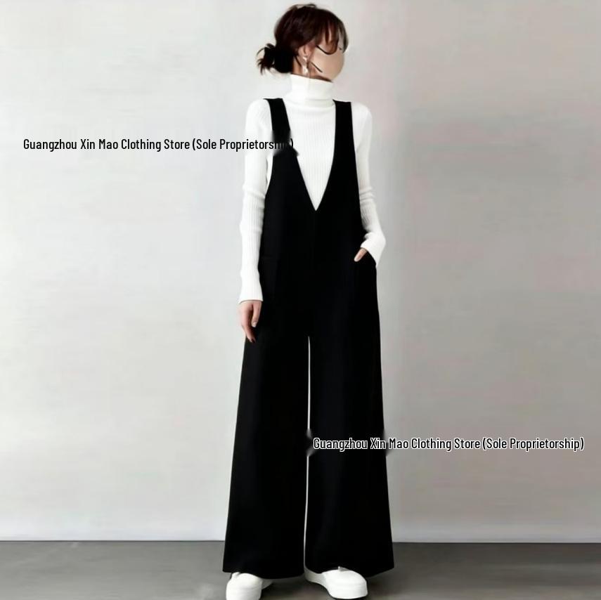 2025 Women s Versatile V-Neck Sleeveless Jumpsuit with Pockets Large чёрный