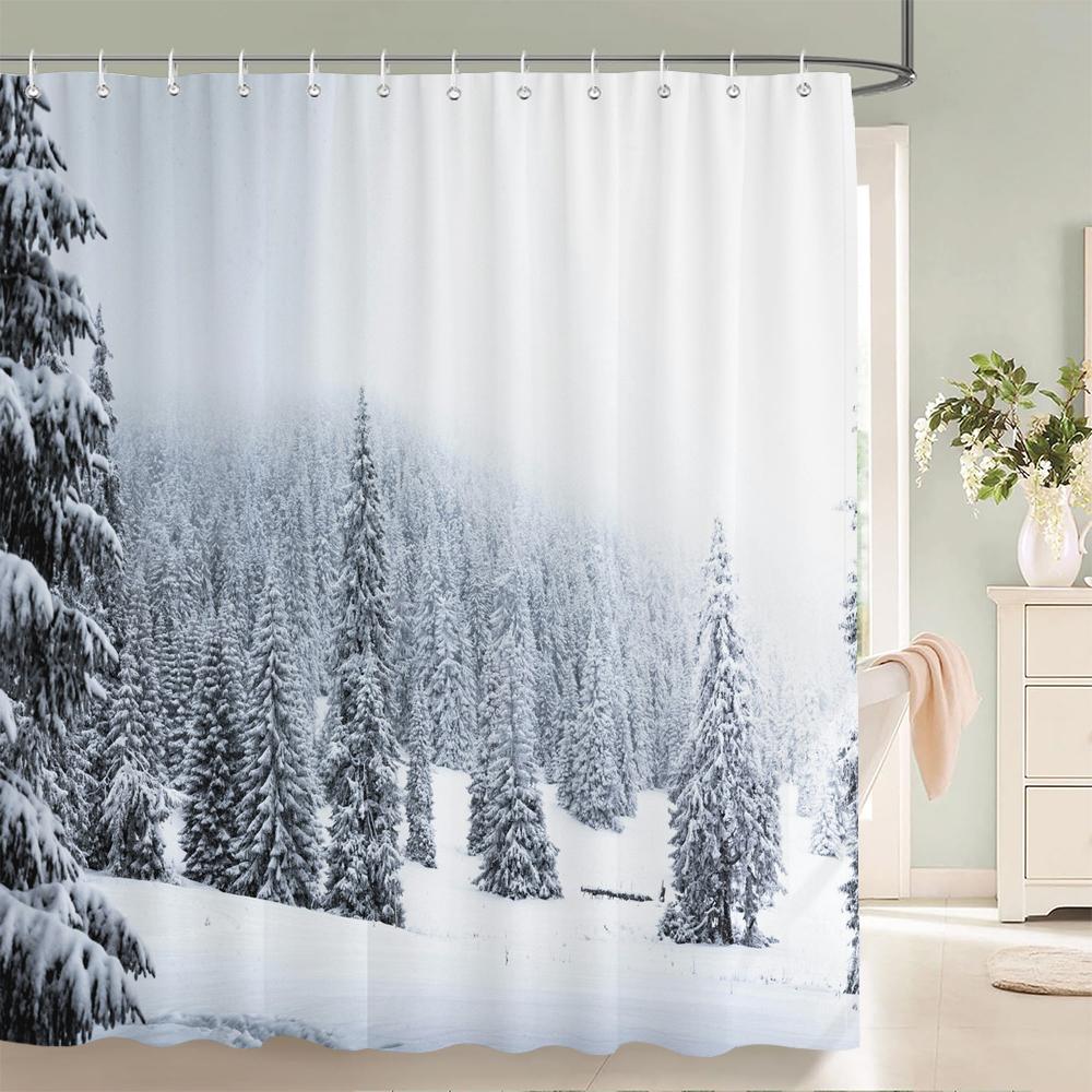 3D Printed Winter Snow Scenery Bathroom Shower Curtain Waterproof Polyester Home Decor With Hook Shower Curtain 180*200Cm