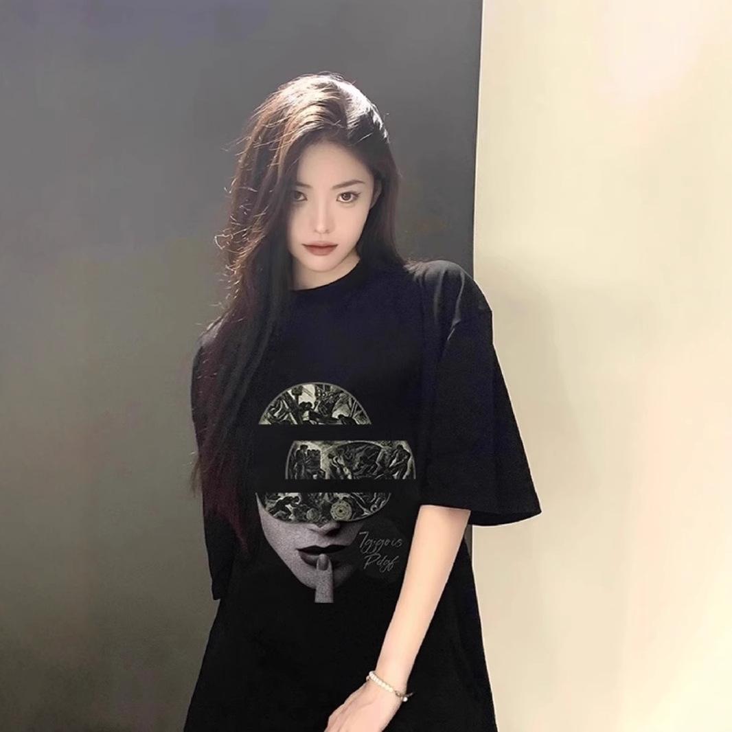

Women s 2025 Retro Hip Hop Face Print Cotton T-Shirt M - Premium Quality