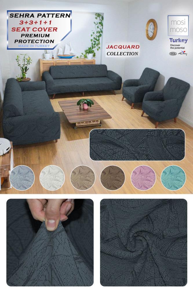 

Mosimoso Эластичный чехол для дивана с жаккардовым узором Sehra 3+3+1+1 | Эластичный чехол на сиденье | Набор чехлов для дивана темно серый