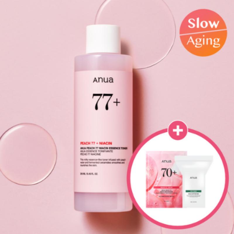 Anua Peach 77 Niacin Essence Toner 250ml Set (Includes Mask Pack 1pc + Cotton Pads 60pcs)