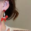 Funny Red Enamel Cartoon Horse Long Dangle Earrings with Rhinestone Imitation Pearl Silver Plated Party Jewelry for Women