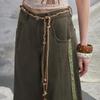 unifree 2026 Spring Retro Lace Wide-Leg Casual Pants with Belt