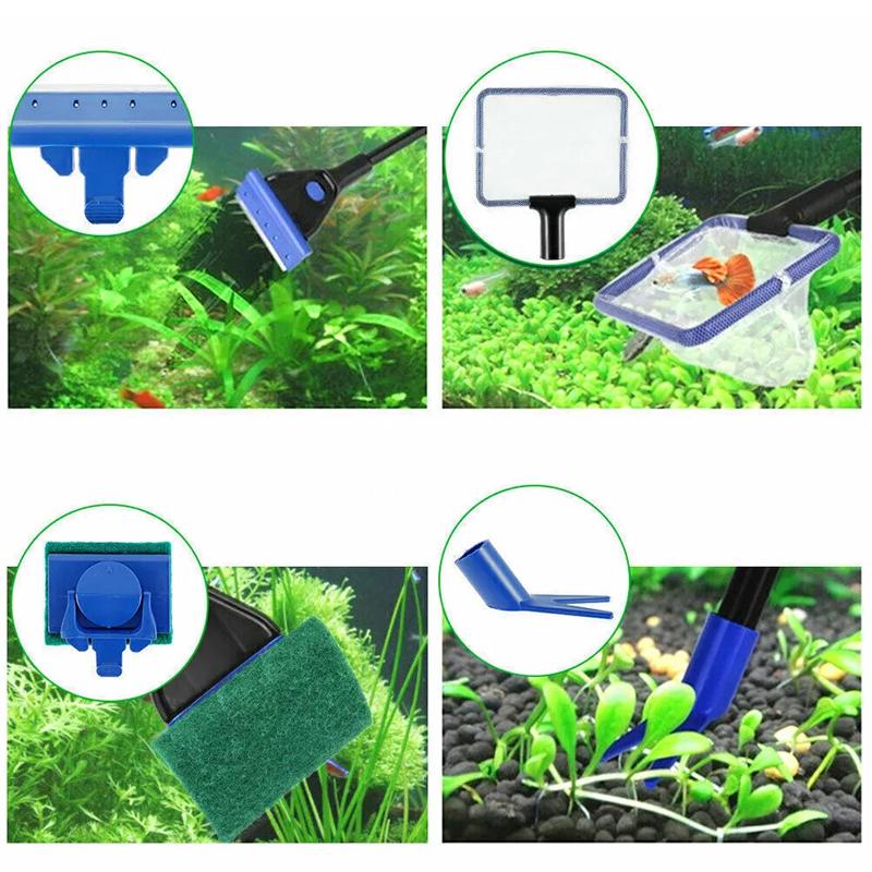 5 In 1 Aquarium Cleaning Kit Glass Brush Scraper Fishnet Fish Tank Cleaner Tools