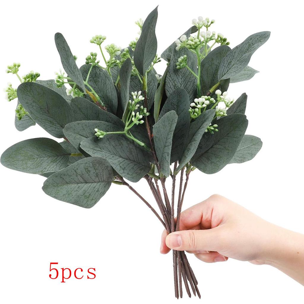 Artificial Eucalyptu Leaves Stems Eucalipto Branche Carrying Fruit Christmas Floral Bouquets Wedding Holiday Greenery Home Decor