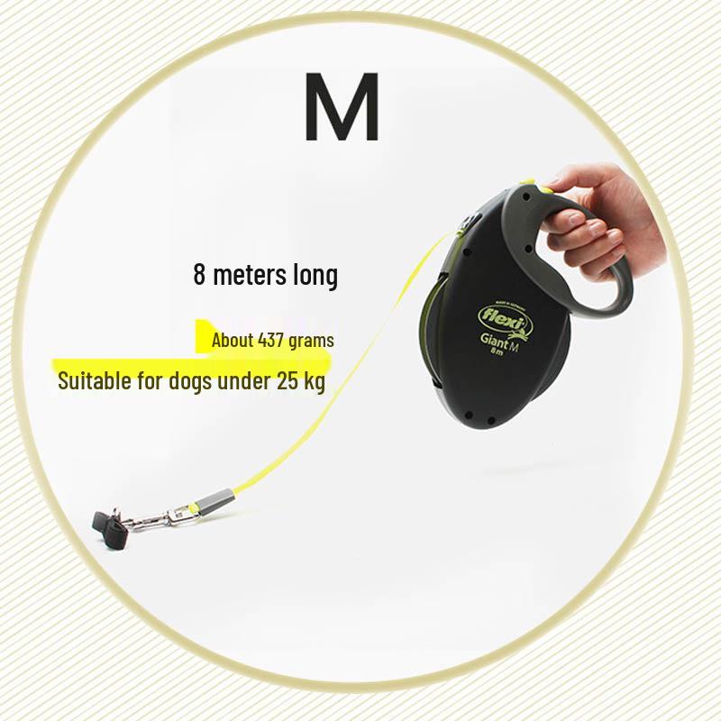 

German Imported Heavy-Duty Retractable Dog Leash for All Breeds Black Shell + Yellow Flat Leash