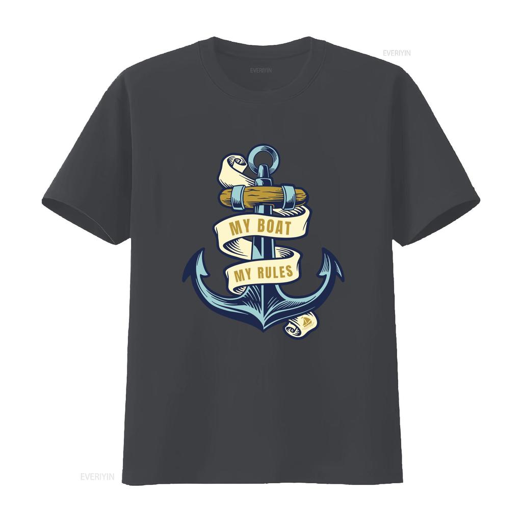 My Boat Rules Mens T Shirt Funny Sailor Anchor Design for Nautical Lovers Vintage Washed Versatile Breathable Soft Fashion