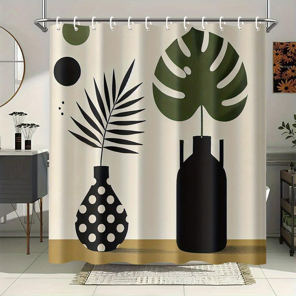 

Modern Monstera & Palm Leaf Illustration Shower Curtain 1Pc With 12 Hooks For Bathroom Home Decor Polyester 70.8X70.8 Inch W60H190(CM)-1 Pcs