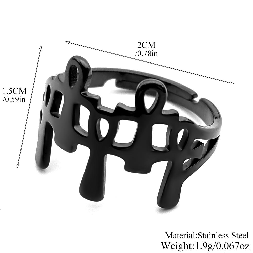 Egyptian Ankh Cross Ring for Women Men Stainless Steel Gold Plated Anubis Life Symbol Adjustable Finger Ring Party Jewelry Gift