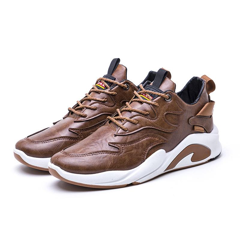 Men's Shoes Autumn and Winter New Low Cut Round Head British Fashion Men's Leather Shoes Running Sports Leisure Shoes