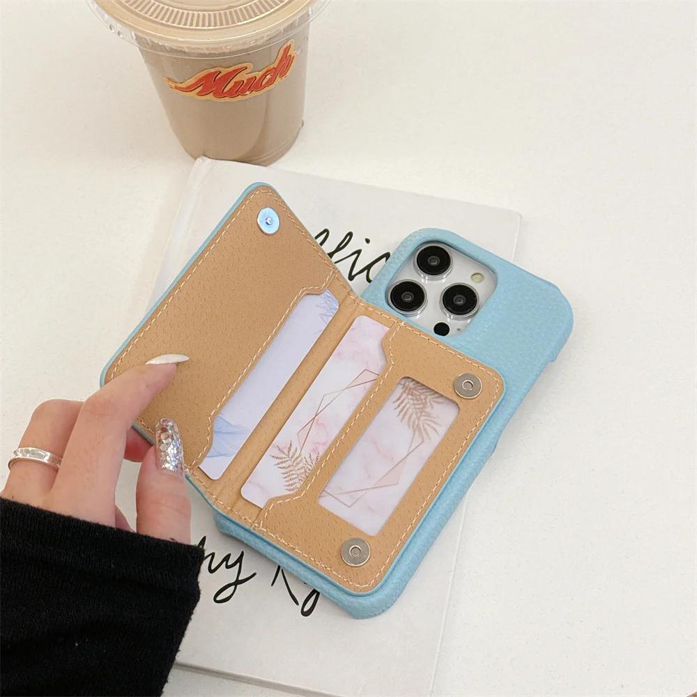 Ring with Card Holder Phone Case for IPhone 15 14 11 Pro Max 13 12 Mini XR XS X Max 8 7 Plus PU Leather Shockproof Shell Cover
