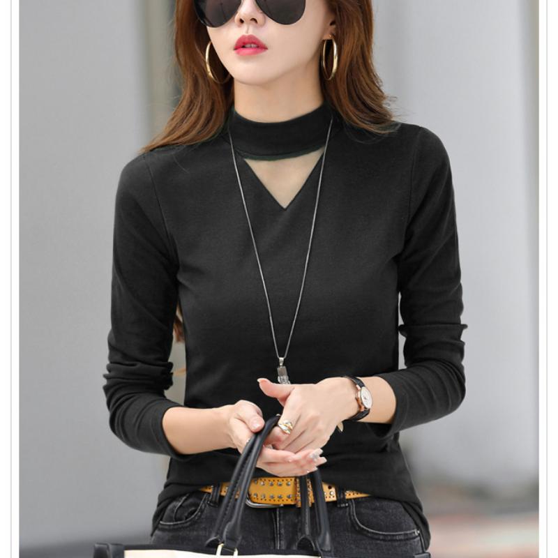 

Жіноча сорочка з низом з довгим рукавом, напівводолазка, великий розмір, універсальний осінньо-зимовий стиль, теплий внутрішній шар M чорний